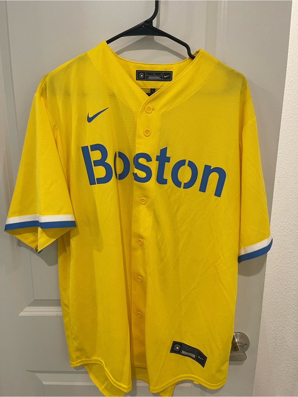 NIKE MLB BOSTON RED SOX CITY CONNECT YELLOW #10 TREVOR STORY BASEBALL JERSEY L